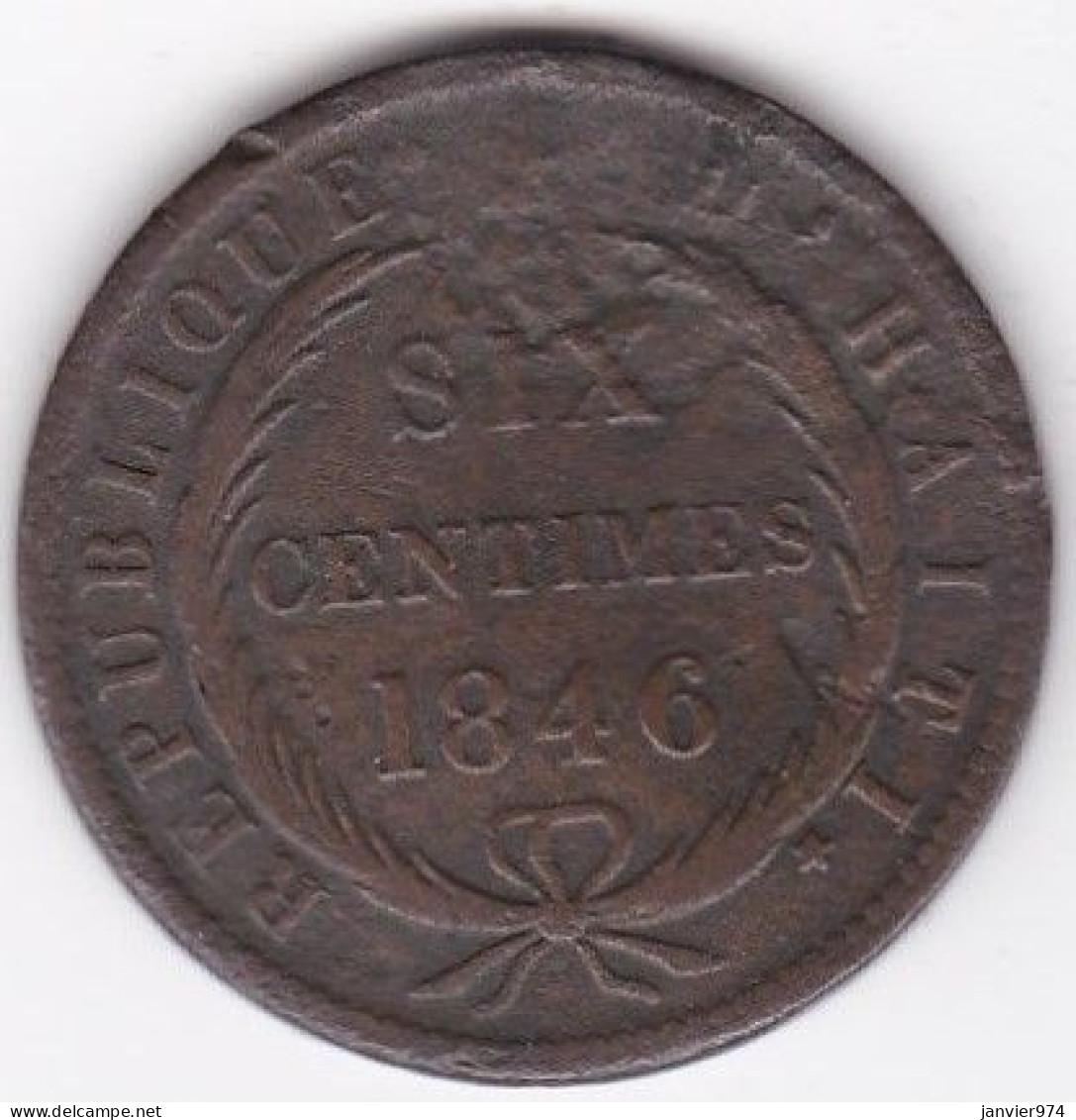 République D’Haiti , 6 Centimes 1846 An 43, En Cuivre, KM# 28 - Haiti