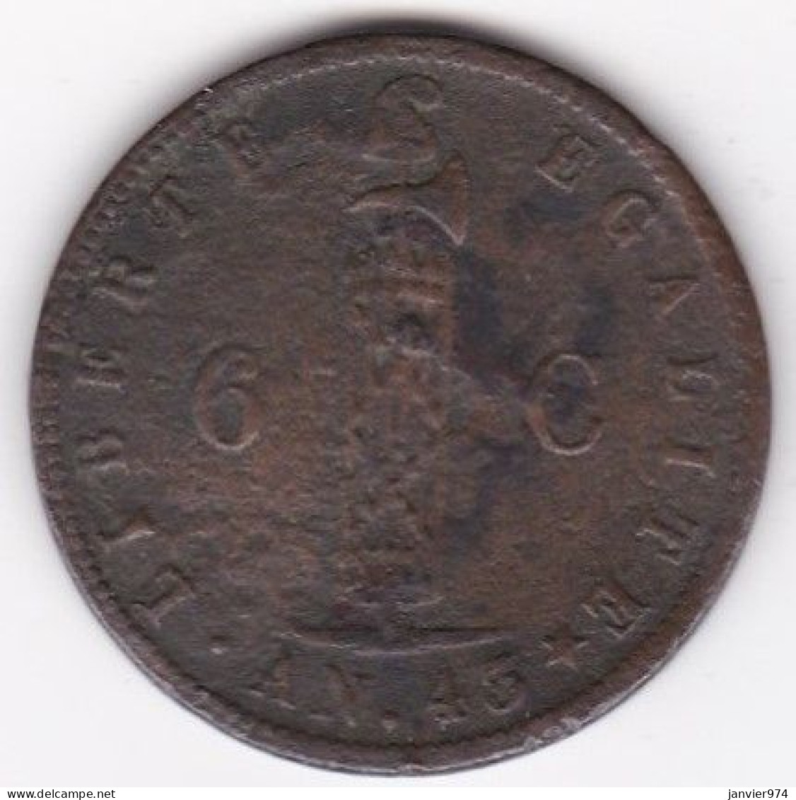 République D’Haiti , 6 Centimes 1846 An 43, En Cuivre, KM# 28 - Haiti