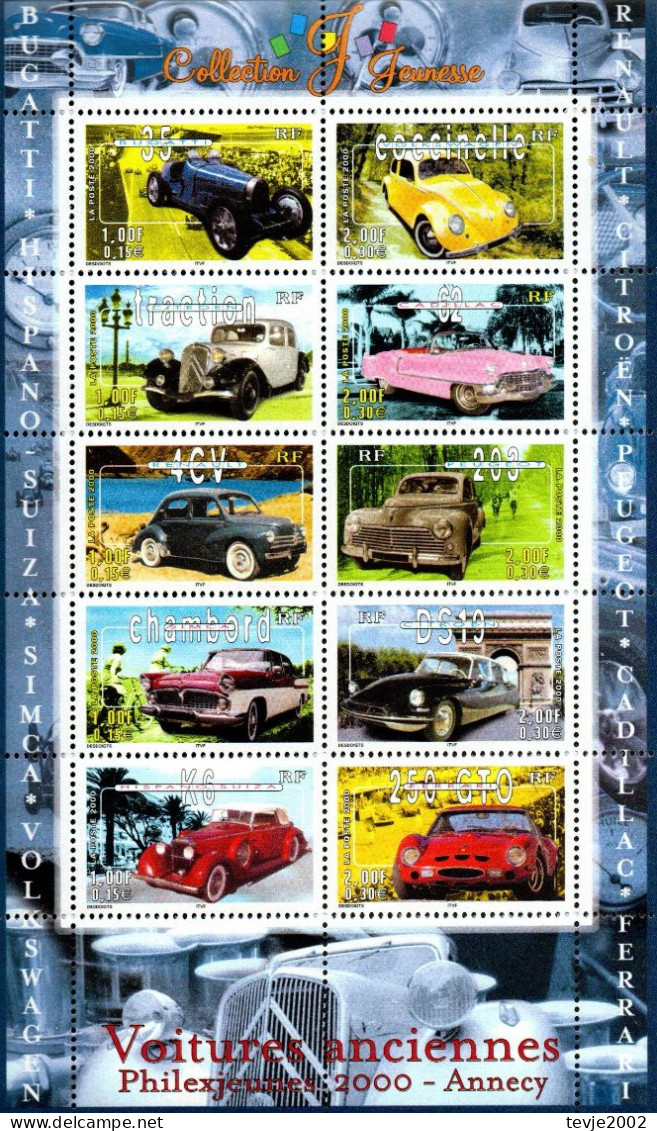Frankreich 2000 - Mi.Nr. 3458 - 3567 Kleinbogen - Postfrisch MNH - Autos Cars Oldtimer - Cars