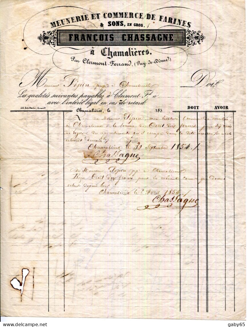 FACTURE.63.CHAMALIERES.MEUNERIE & COMMERCE DE FARINES & SONS.FRANÇOIS CHASSAGNE.1854. - 1800 – 1899