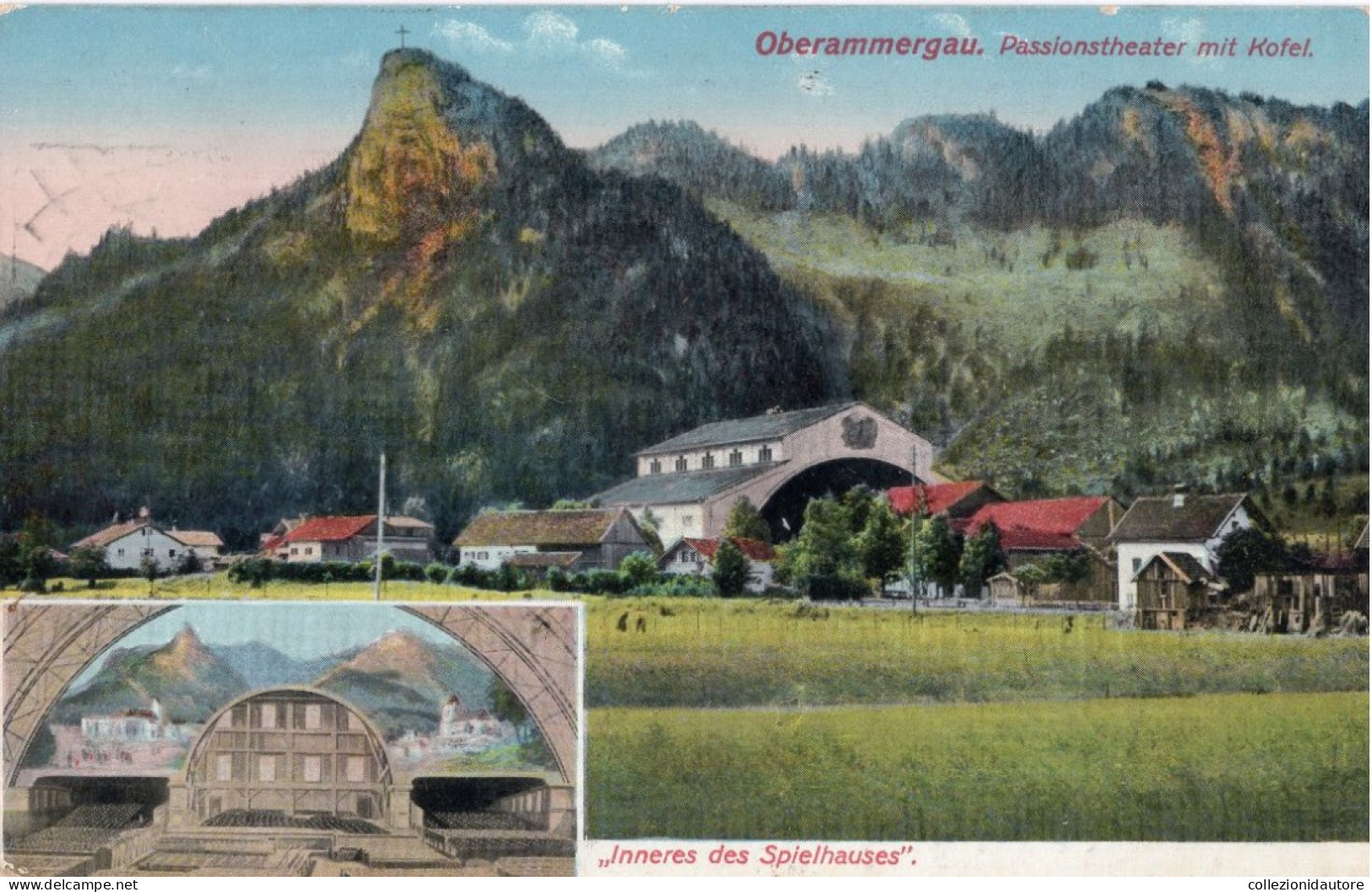 OBERAMMERGAU - PASSIONSTHEATER MIT KOFEL - INNERES DES SPIELHAUSES - CARTOLINA FP SPEDITA NEL 1910 - Oberammergau