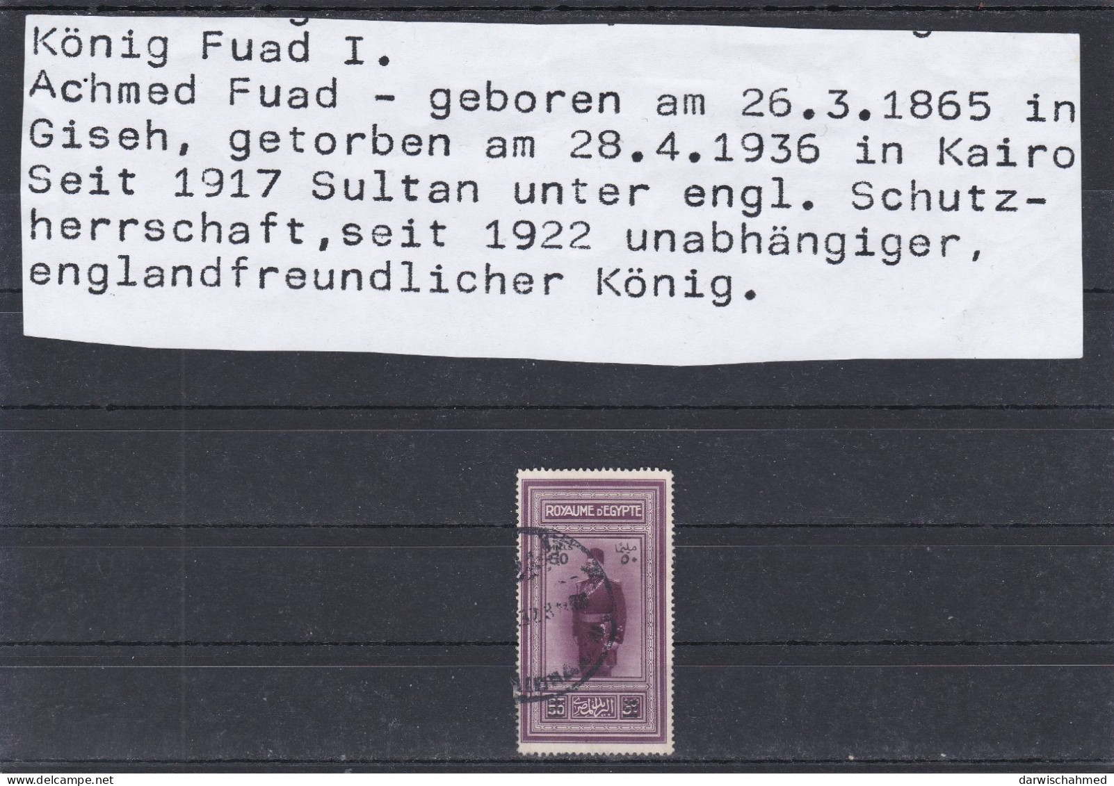 ÄGYPTEN - EGYPT - EGYPTIAN - DYNASTIE - MONARCHIE - 58. GEBURTSTAG DES KÖNIG FUAD 1926 USED - Usati