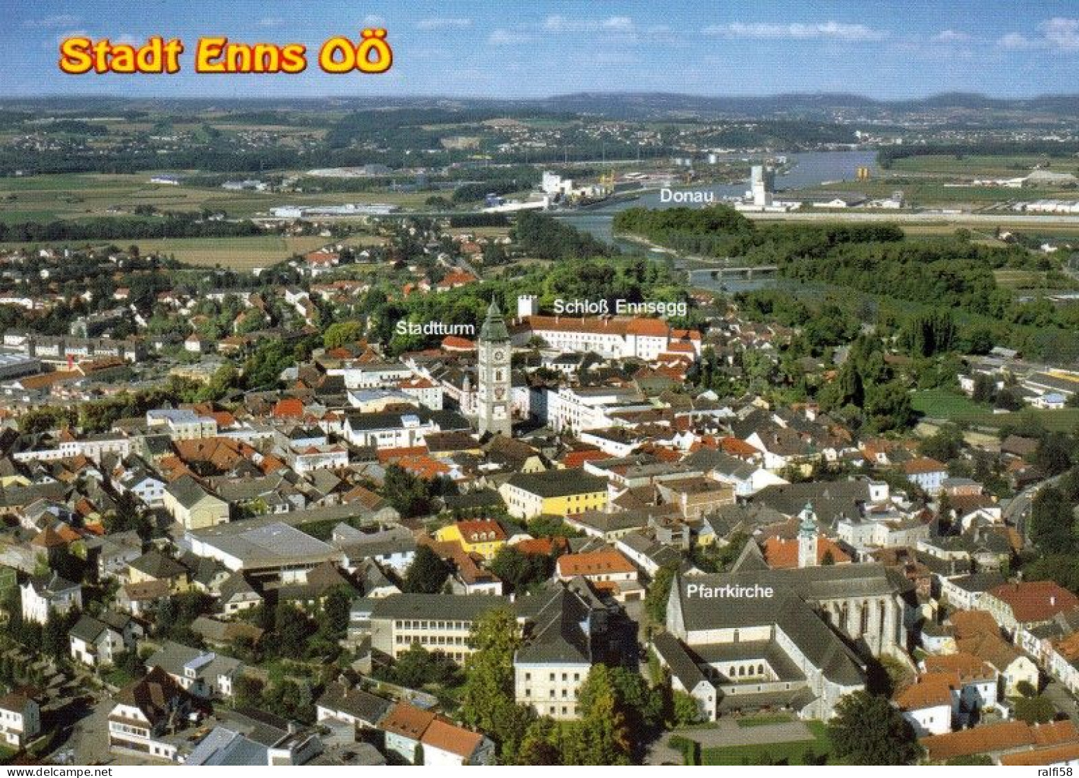 1 AK Österreich / Oberösterreich * Blick Auf Enns - Die älteste Stadt In Österreich - Luftbildaufnahme * - Enns