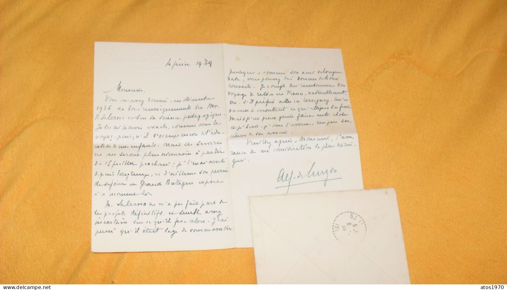 ENVELOPPE + LETTRE ANCIENNE DE 1939../ CONSULAT DE FRANCE EN ECOSSE GLASGOW POUR SAINT ISMIER ISERE + TIMBRES X2 - Ecosse