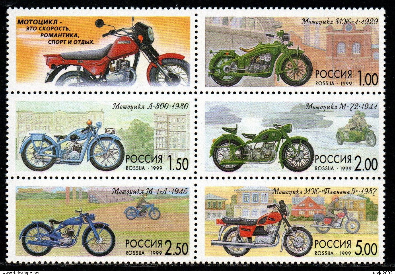 Russland 1999 - Mi.Nr. 744 - 748 - Postfrisch MNH - Motorräder - Motorräder