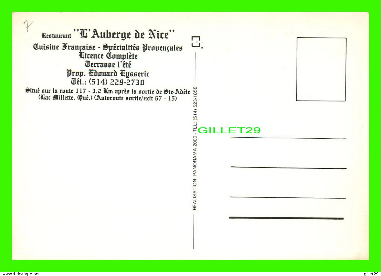 LAC MILLETTE, QUÉBEC - RESTAURANT L'AUBERGE DE NICE - PANORAMA 2000 - 4 MULTIVUES - - Otros & Sin Clasificación