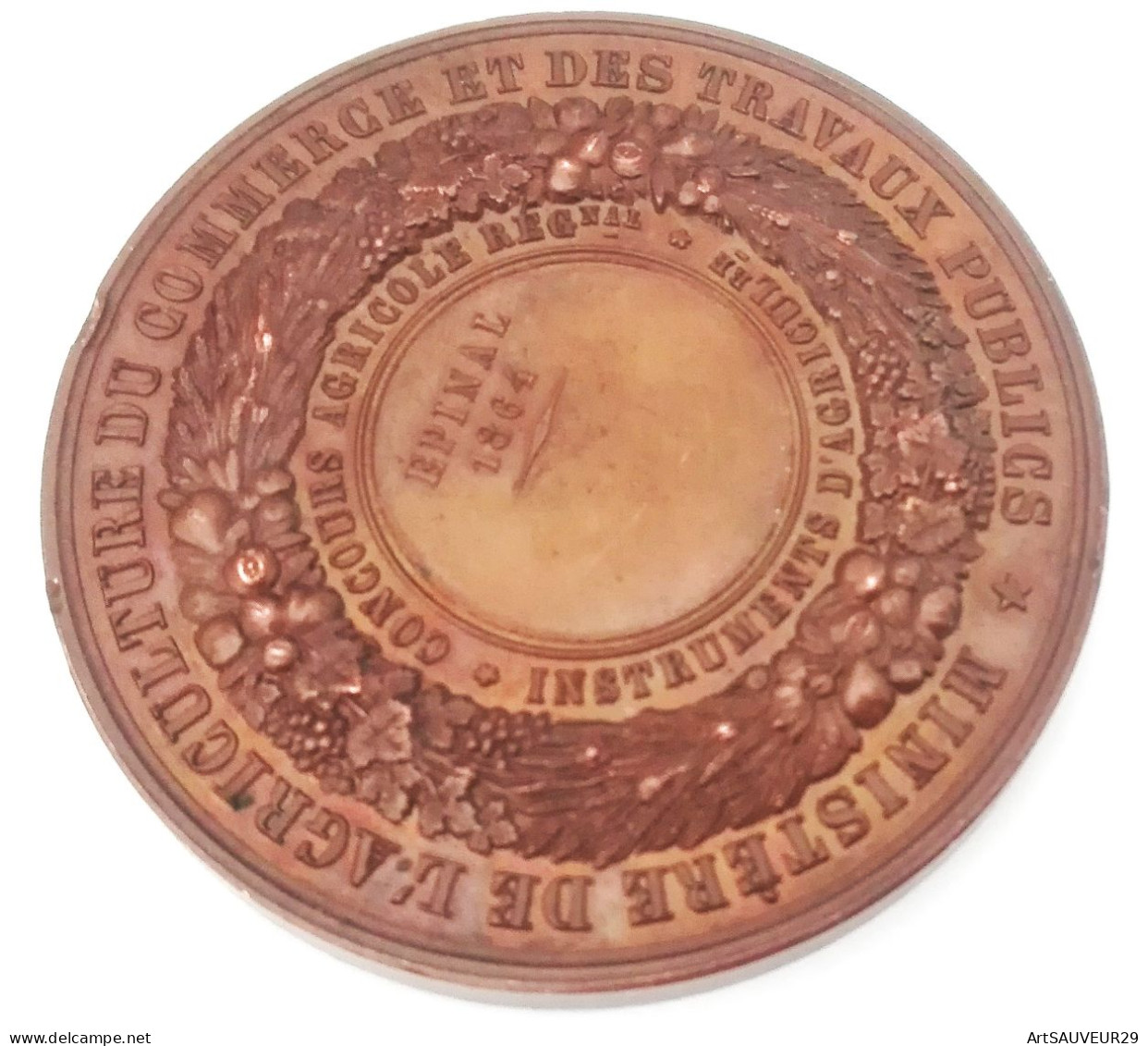 Médaille -Bronze  Napoléon III - Ministère De L'agriculture Du Commerce Et Des Travaux Publics EPINAL 1864 Diamètre 5cm - Profesionales / De Sociedad