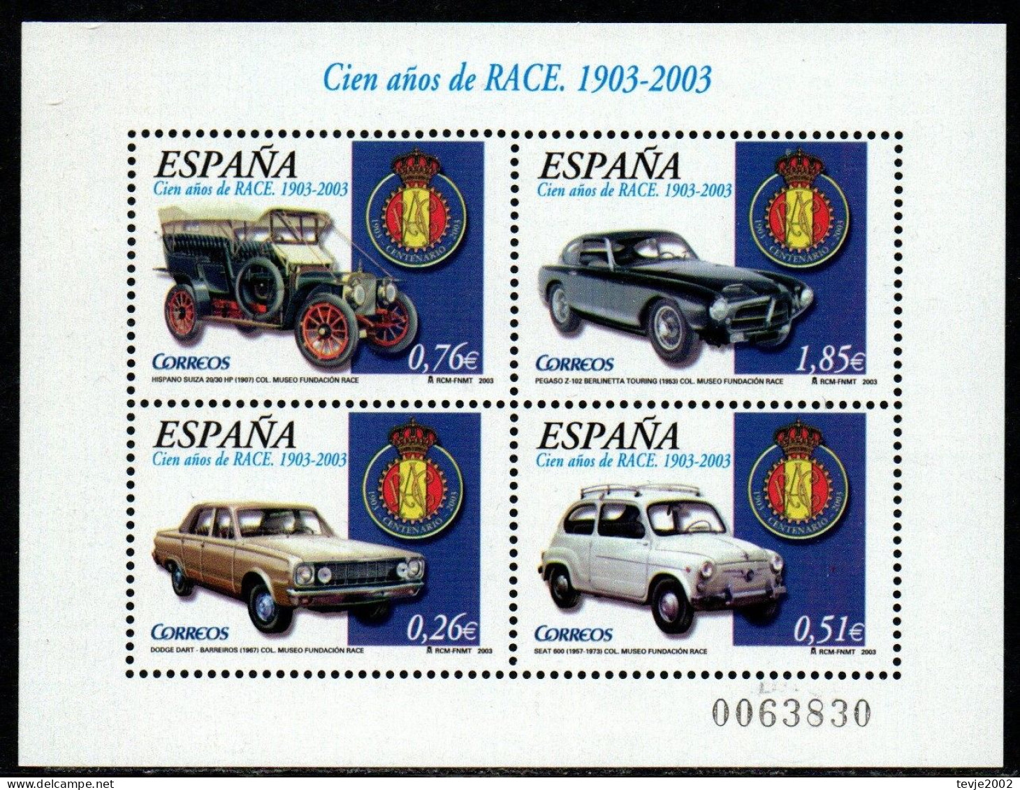 Spanien 2003 - Mi.Nr. Block 118 - Postfrisch MNH - Autos Cars - Cars