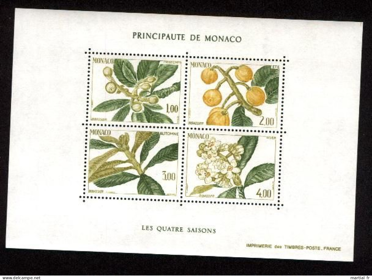 Monaco Bloc Yvert N° 31 Bibassier Neflier Japon ** MNH Japan Arbre Tree Baum Fleur Fruit Saison Season - Trees