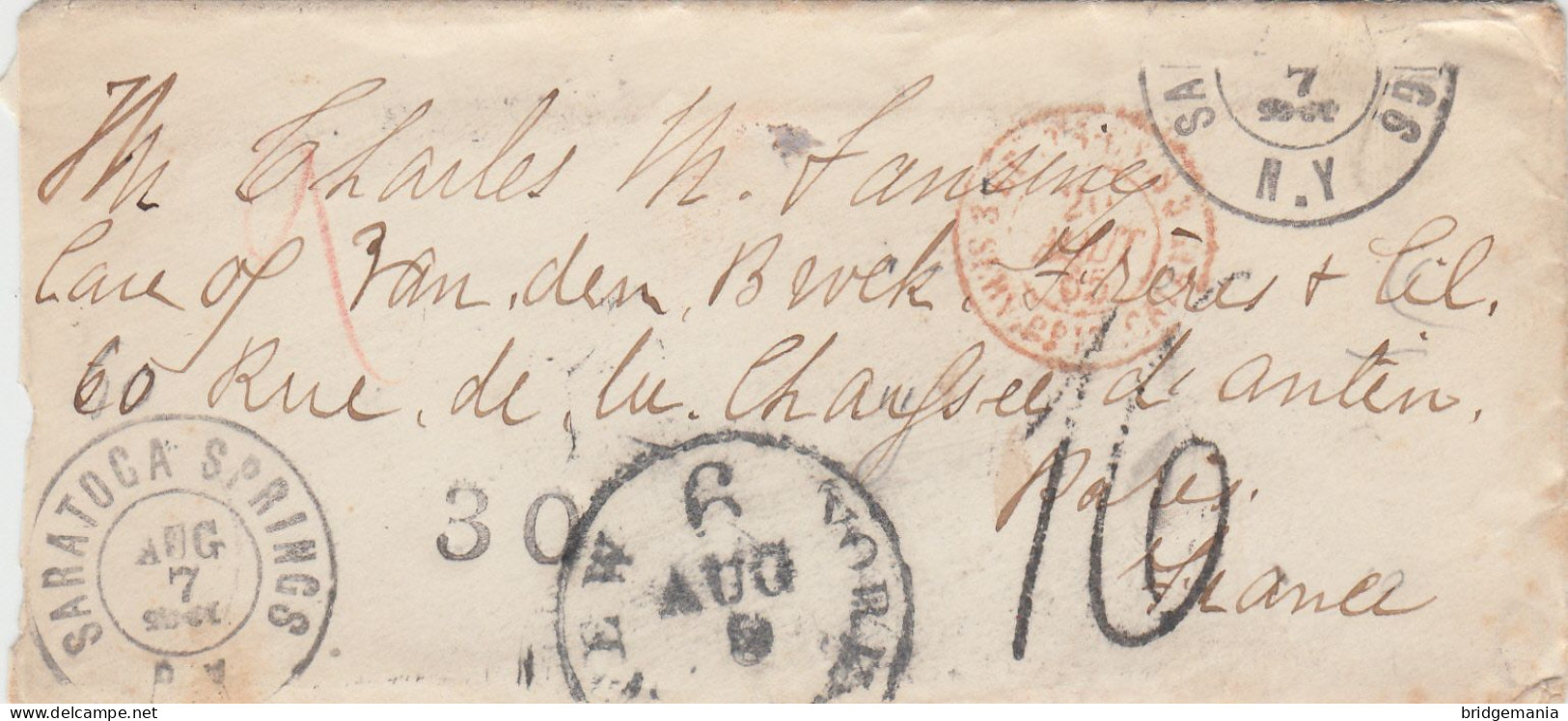 MTM091 - 1865 TRANSATLANTIC LETTER USA TO FRANCE Steamer SCOTIA - UNPAID 2 RATE - Storia Postale