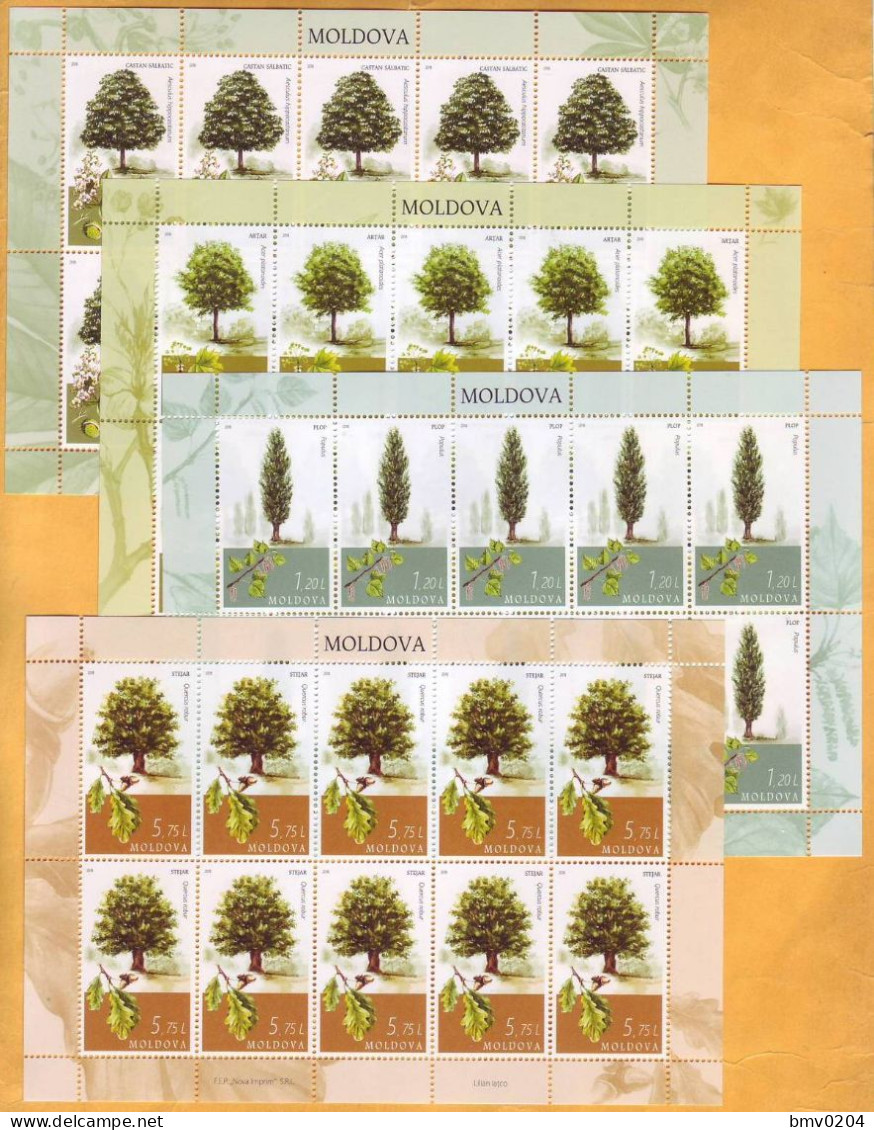 2018 Moldova Moldova "Main Types Of Trees In Moldova": Oak, Chestnut, Poplar, Maple,  4 Sheetlets Mint - Trees