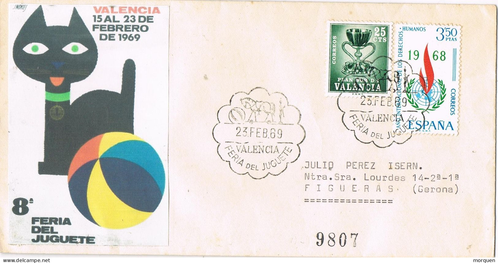 54499. Carta Certificada VALENCIA 1969, 8º Feria Del Juguete. Sello Plan Sur - Storia Postale