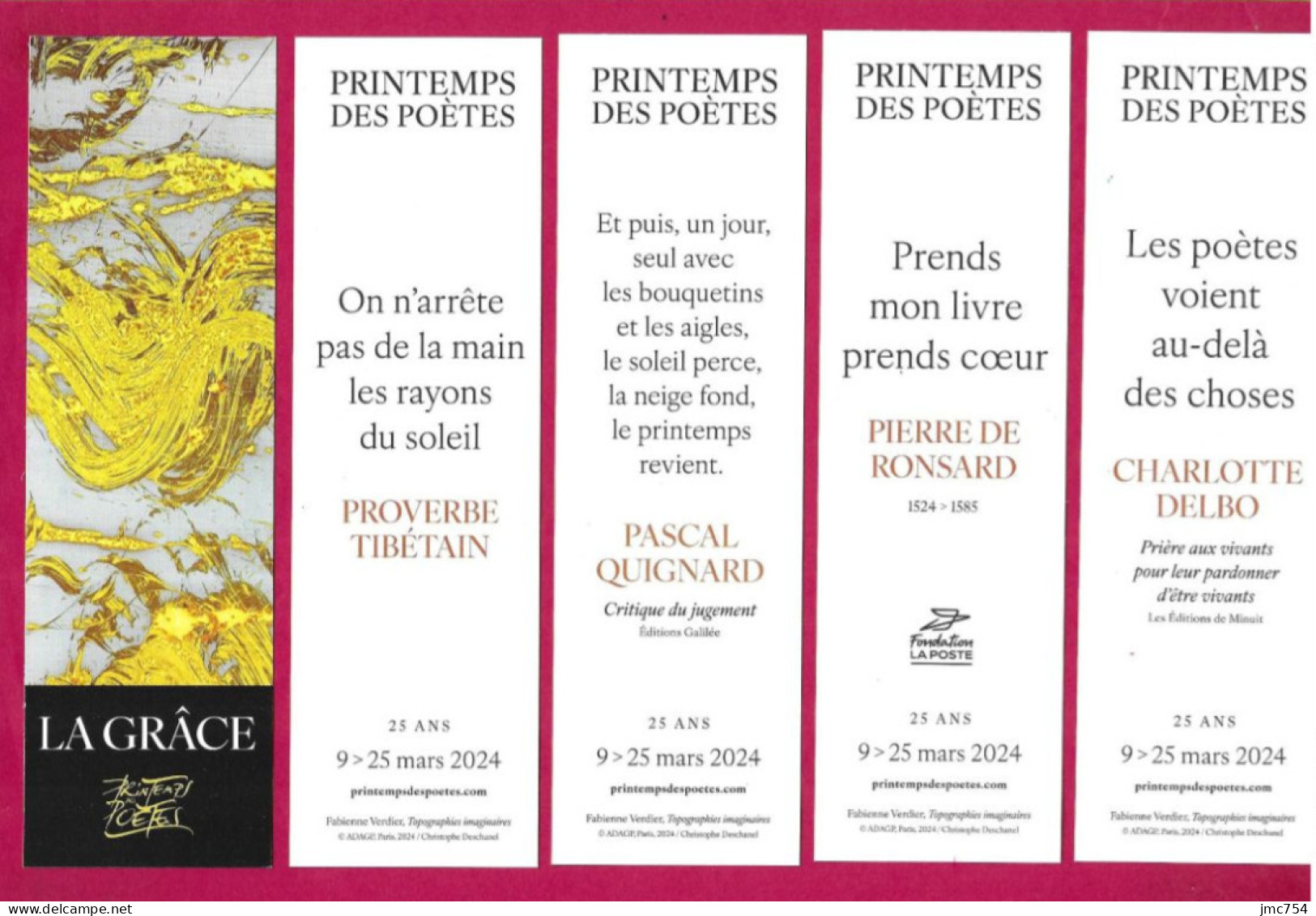 4 Marque Page Printemps Des Poètes 2024.   La Grâce.    Bookmark. - Bookmarks