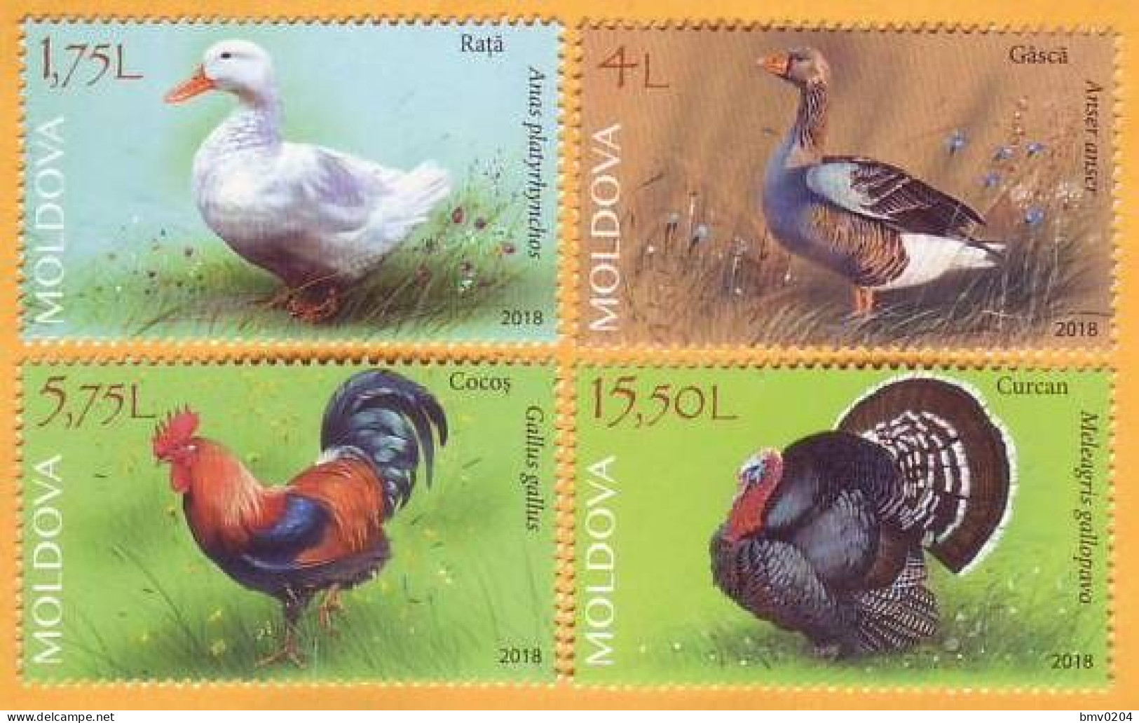 2018 Moldova Moldavie  Poultry In Moldova. Birds. Turkey. Duck. Goose. Cock. 4v Mint - Fattoria