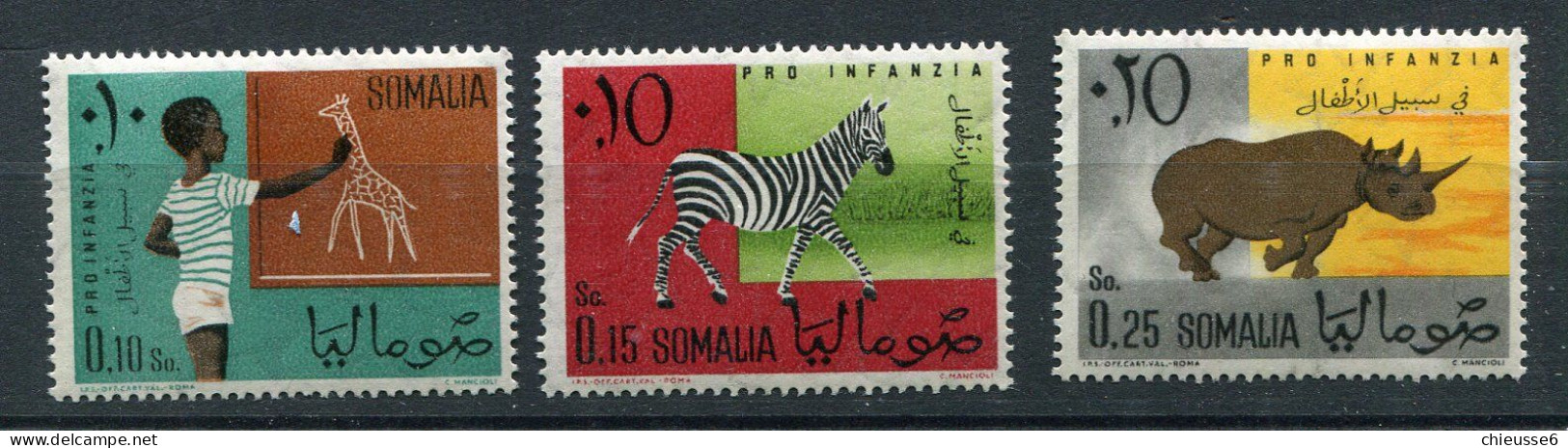 Somalie ** N° 6 à 8 - Animaux : Girafe, Zèbre, Rhinocéros - Somalie (1960-...)