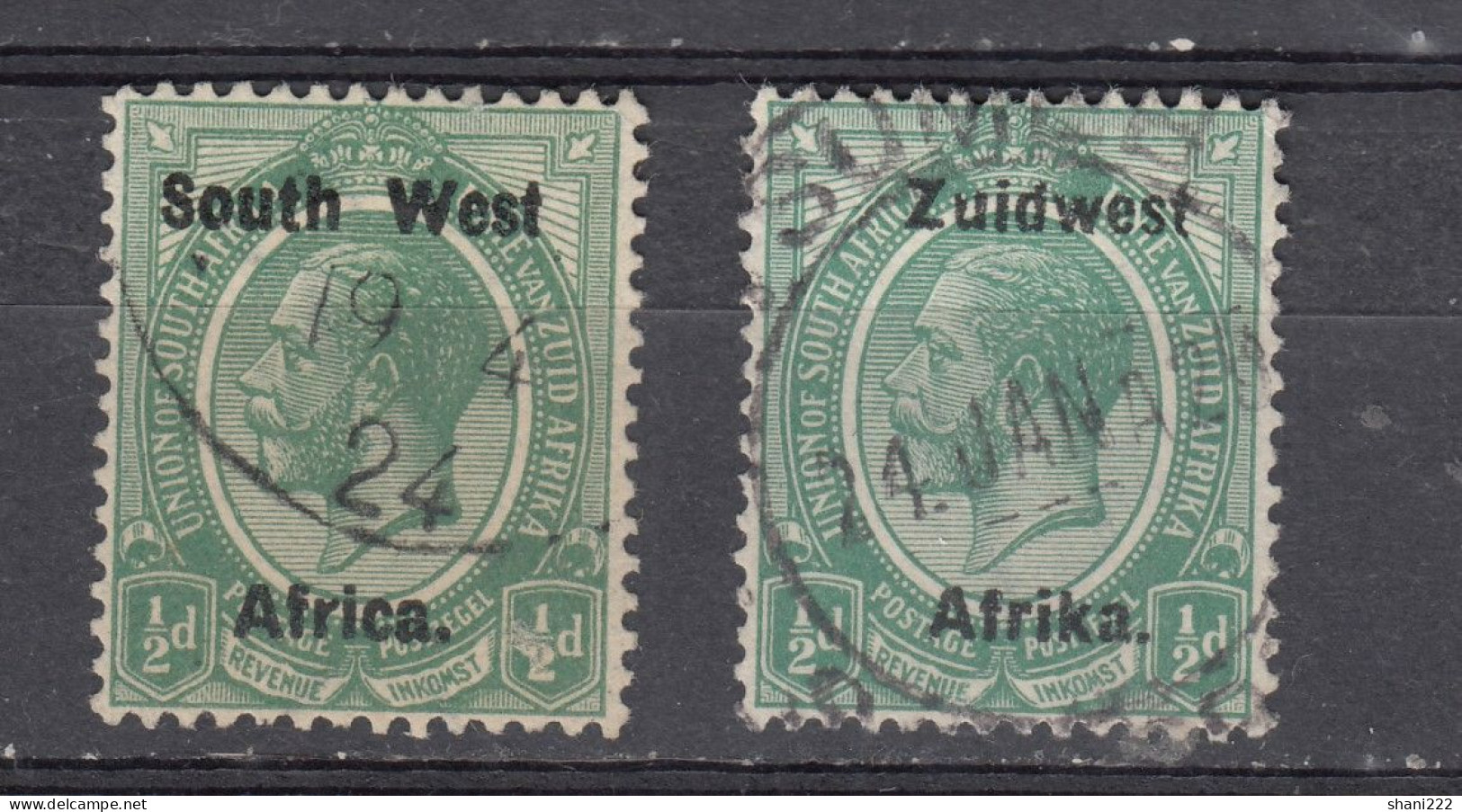 South West Africa 1924 - Overprinted 1/2d 2 Singles. 14 Mm Space,  Vf Used (e-731) - Südwestafrika (1923-1990)