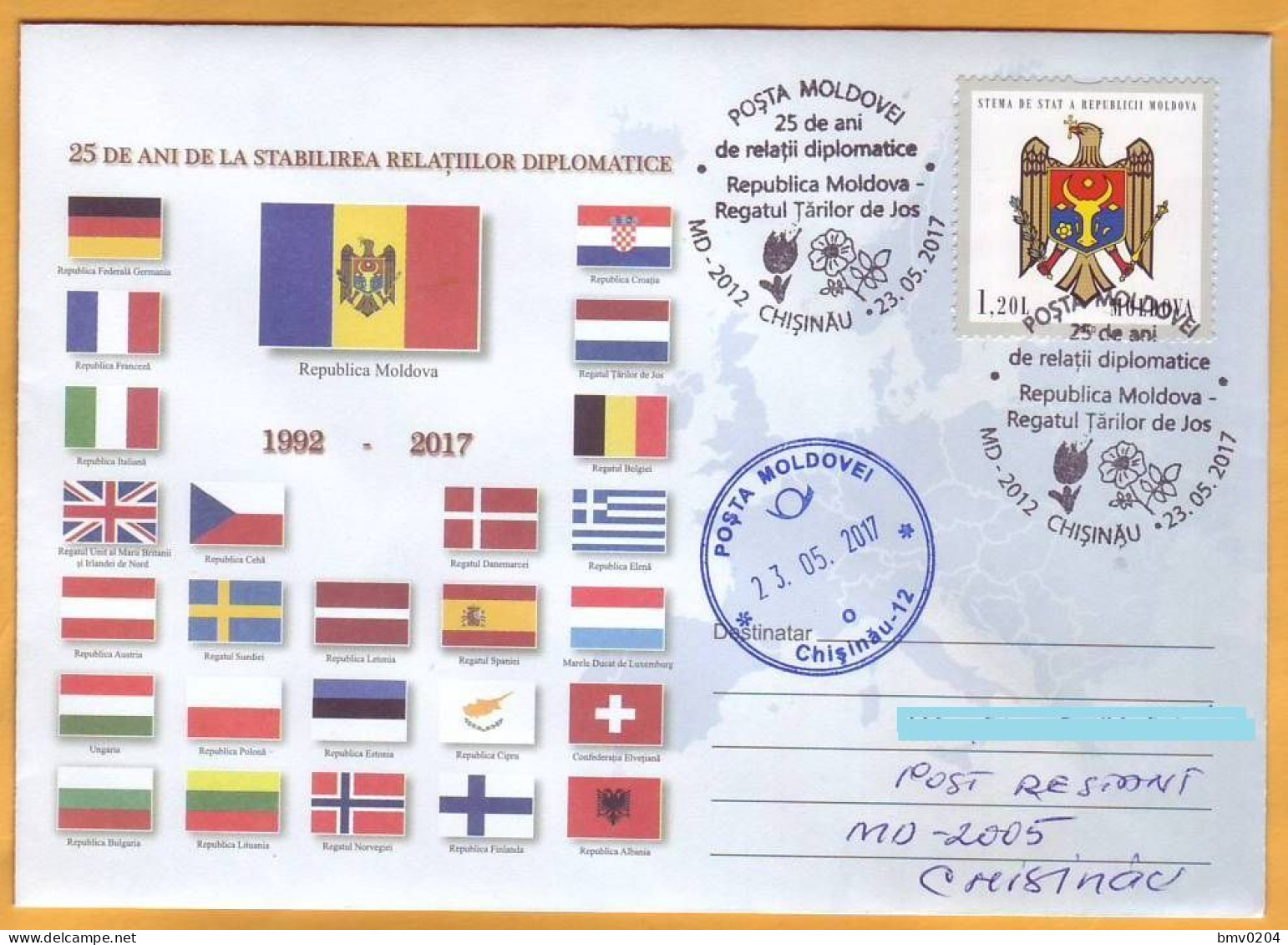 2017  Moldova Moldavie Moldau. Diplomatic Relations. Moldova Netherlands 25 Years. Special Cancellations. Envelopes. - Moldova