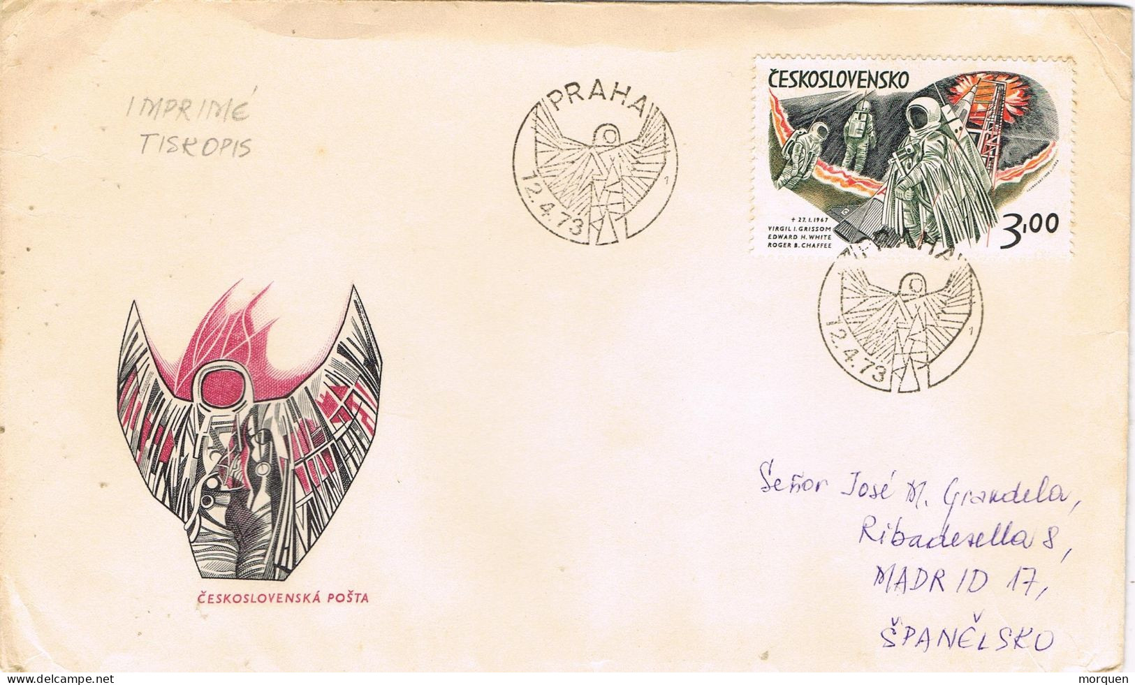 54501. Carta Impresos PRAHA (Checoslovaquyia) 1973. Space, Astronauta, Espacio - Storia Postale