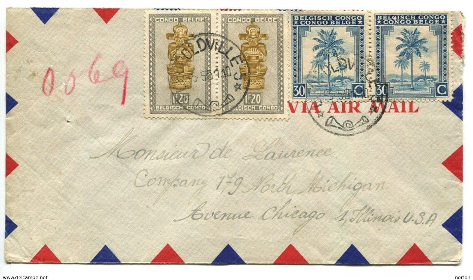 Congo Léopoldville 3 Oblit. Keach 8A2 Sur C.O.B. 233 (paire) + 285A (paire) Sur Lettre Vers Chicago Le 05/05/1951 - Brieven En Documenten