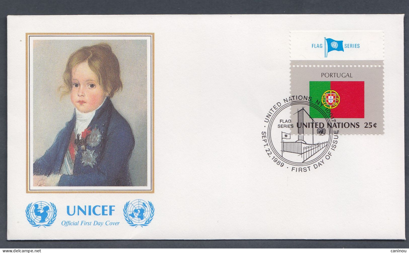 NATIONS UNIES NEW YORK ENVELOPPE 1er JOUR FDC DRAPEAU PORTUGAL Y & T 552  1989 - FDC