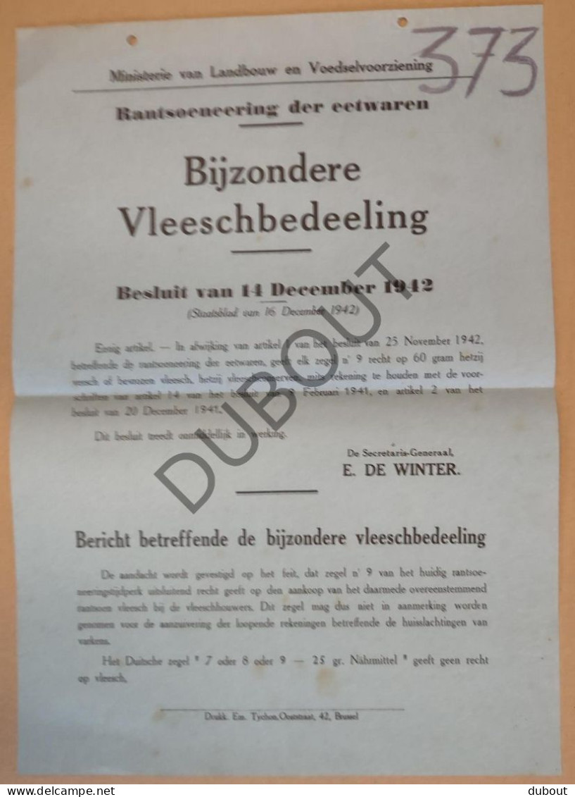 WOII - Affiche - 1942 Bijzondere Vleeschbedeeling (P380) - Posters