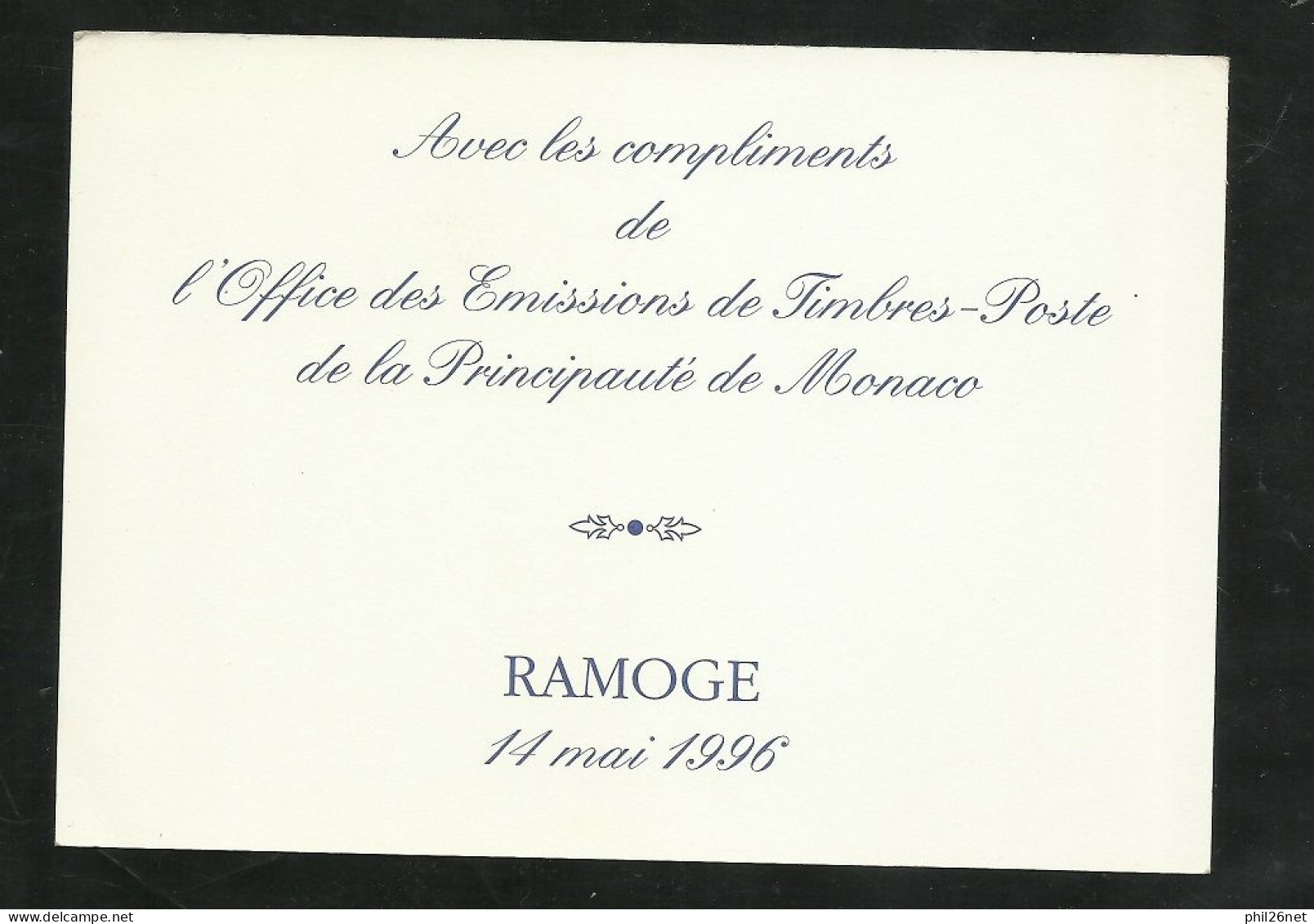 Carte Souvenir OETP De Monaco émission Commune Accord RAMOGE France Monaco Italie Le 14 Mai 1996   TB - Briefe U. Dokumente