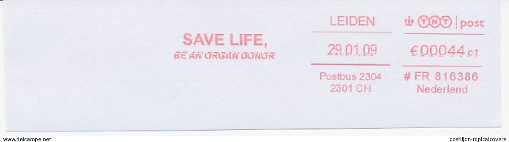 Meter Cut Netherlands 2009 Save Life - Be An Organ Donor - Other & Unclassified