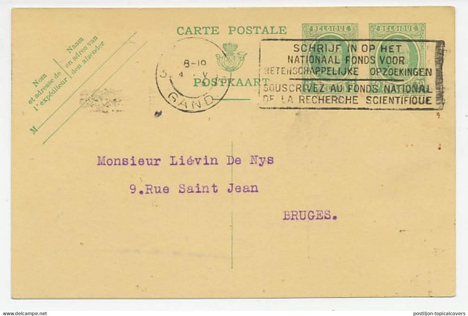 Card / Postmark Belgium 1928 National Fund Scientific Research - Other & Unclassified