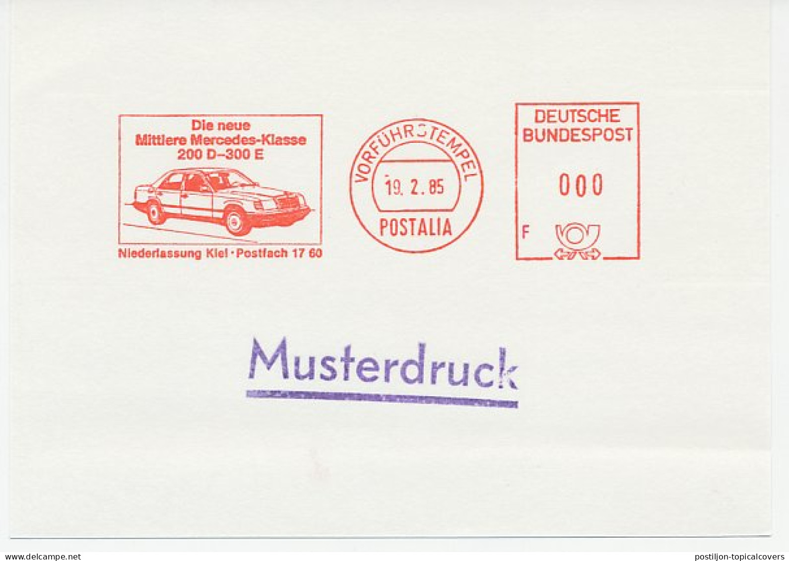 Demonstration Meter Card Germany 1985 Car - Mercedes 200 - 300 - Cars