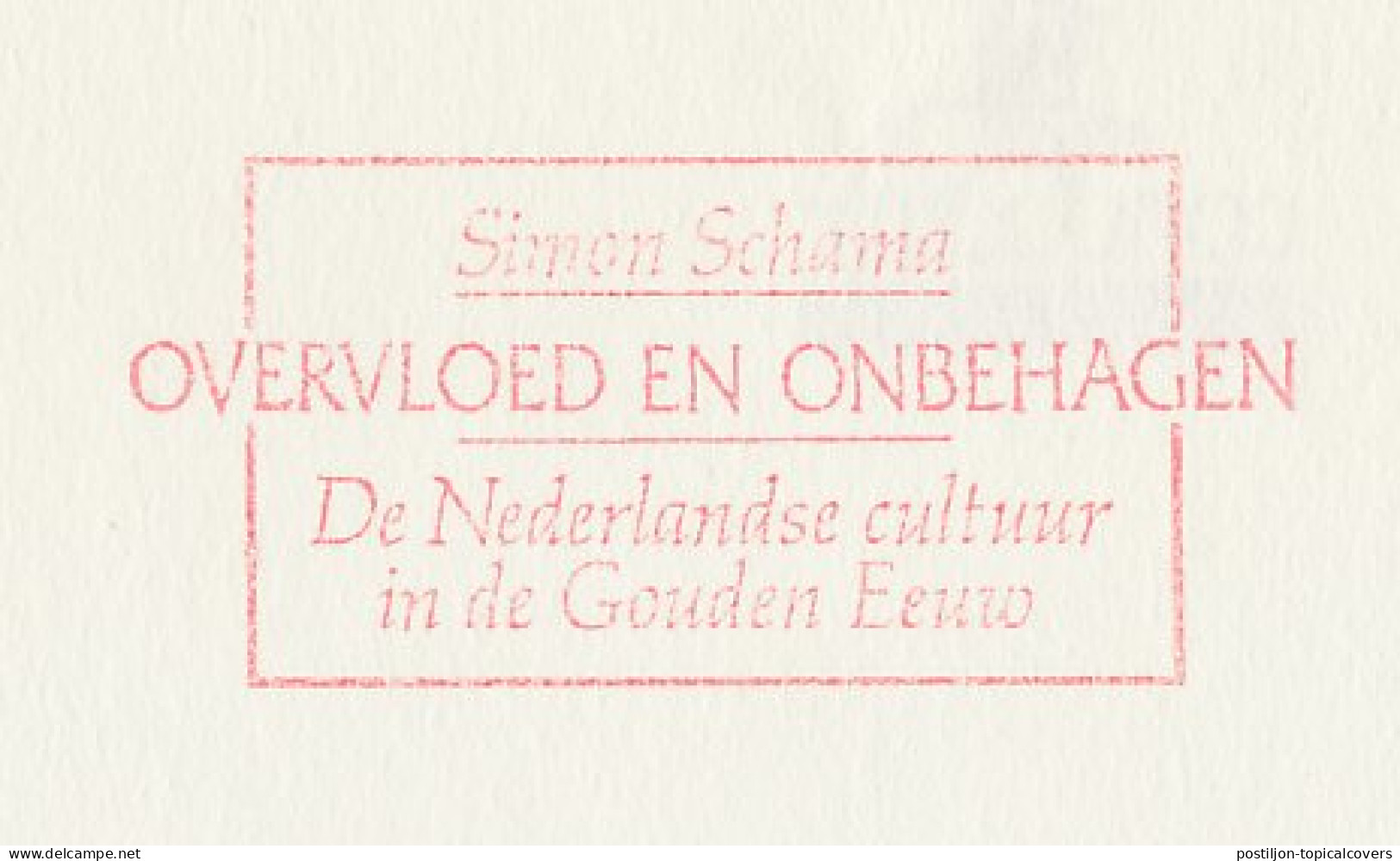 Meter Cover Netherlands 1989 Simon Schama - Writer - The Embarrassment Of Riches - Amsterdam  - Altri & Non Classificati