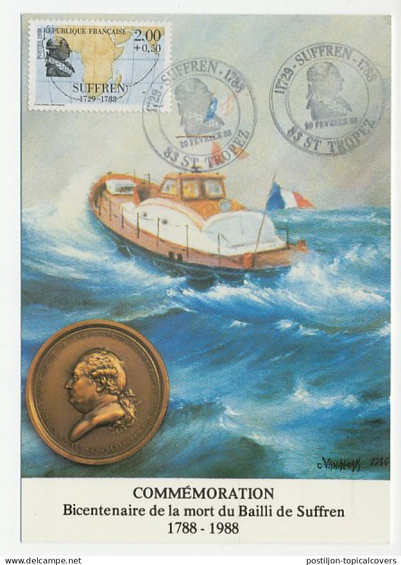 Maximum Card France 1988 Pierre André De Suffren - French Admiral - Navy - Militaria