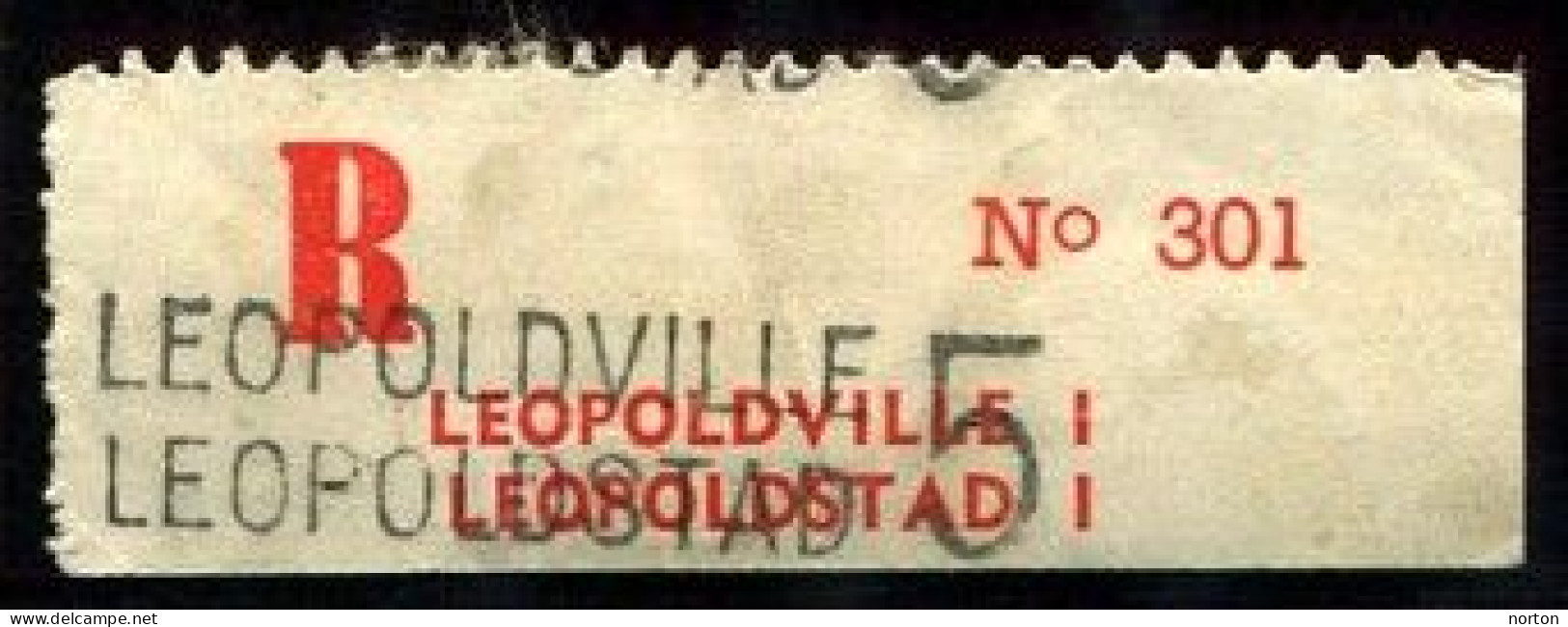 Congo Léopoldville 5 Etiquette De Recommandé Type 2Ae/Rvif/M (pte Griffe Majus. Bilingue) Dent.11 1/2 ND Bords Dr Et Inf - Brieven En Documenten