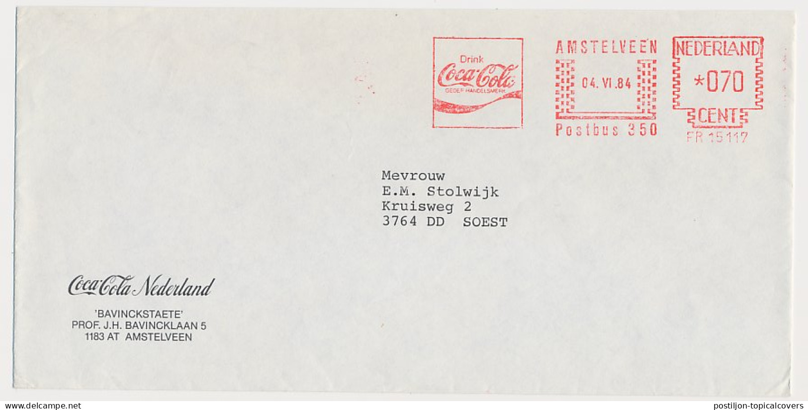 Meter Cover Netherlands 1984 Coca Cola - Amstelveen - Sonstige & Ohne Zuordnung
