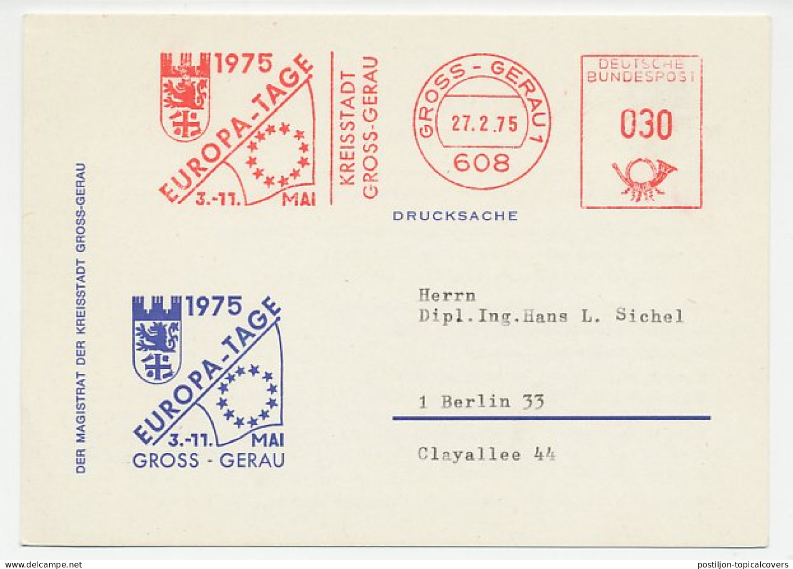 Meter Card Germany 1975 Europe Day - Europese Instellingen