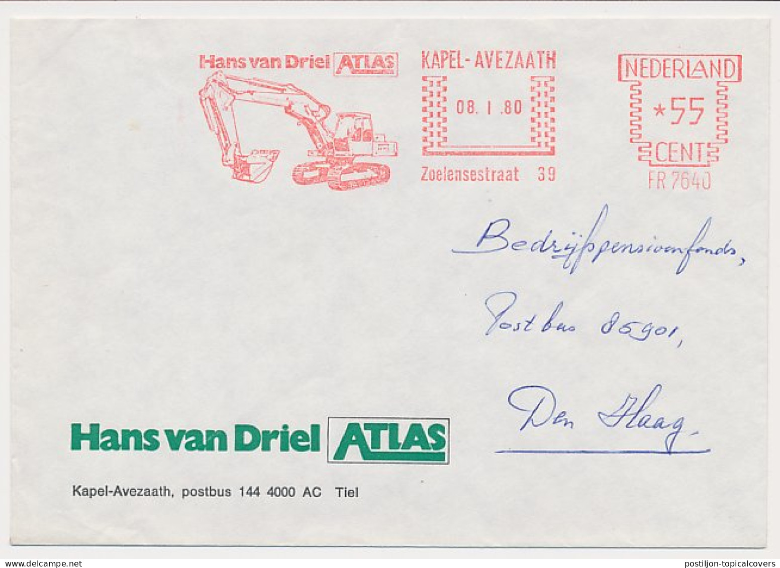 Meter Cover Netherlands 1980 Excavator - Kapel-Avezaath - Altri & Non Classificati