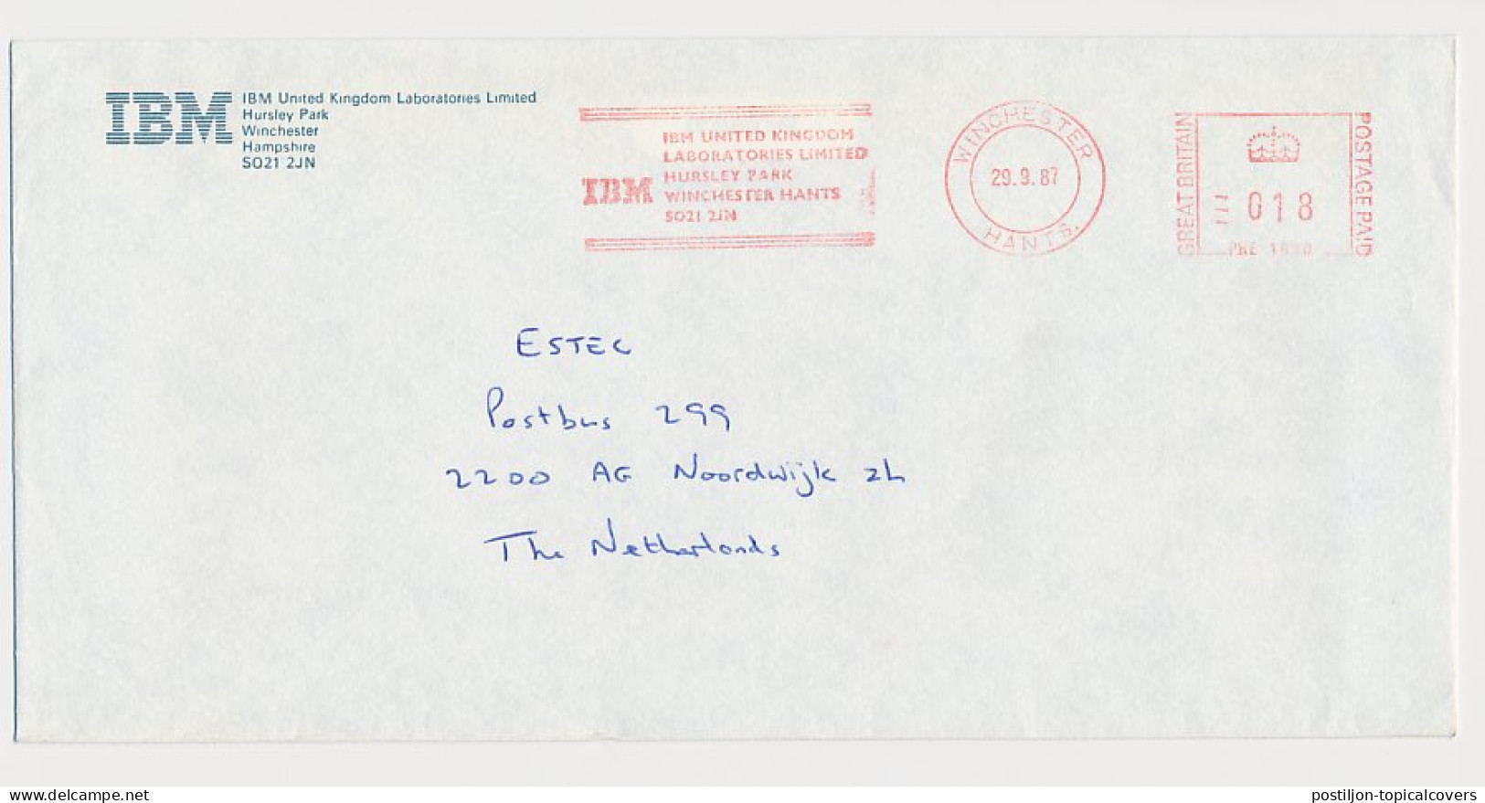 Meter Cover GB / UK 1987 IBM - Laboratories - Informatique