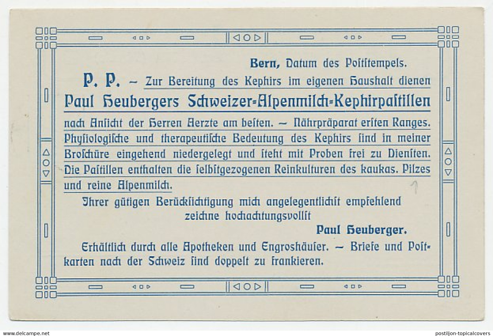 Postal Stationery Switzerland 1909 Kephir Pastilles - Mushroom - Alpine Milk - Hongos