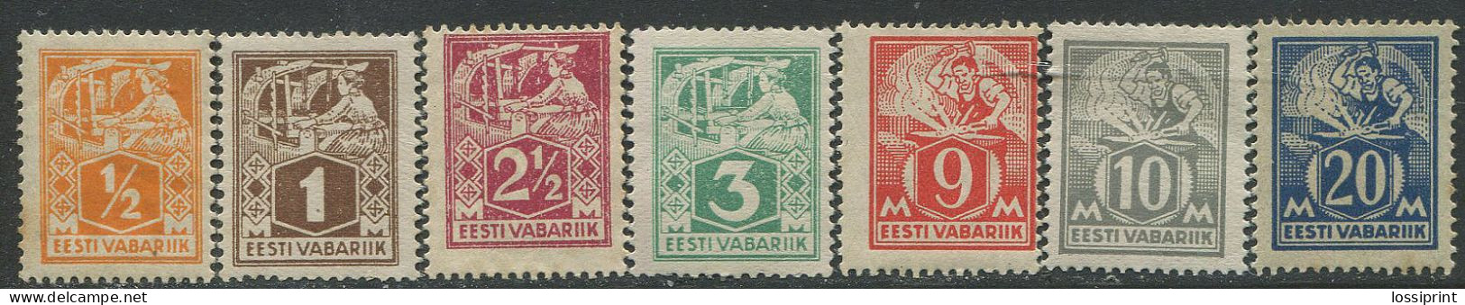 Estonia:Unused Stamps Weavers And Smiths ½, 1, 2½, 3, 9, 10 Grey And 20 Mark, 1922/1925/1928, MNH - Estland