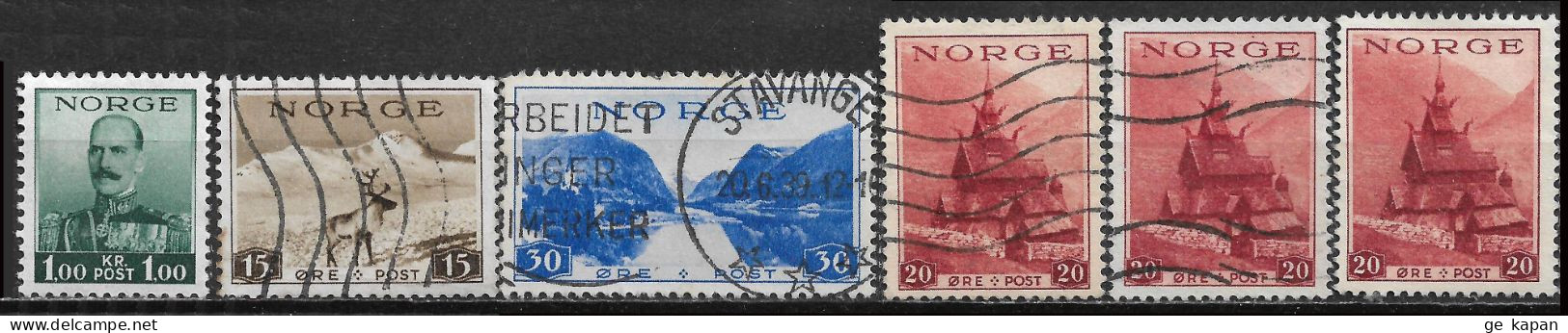 1937-1939 NORWAY SET OF 6 USED STAMPS (Michel # 191,195,197,201x) CV €4.70 - Usados
