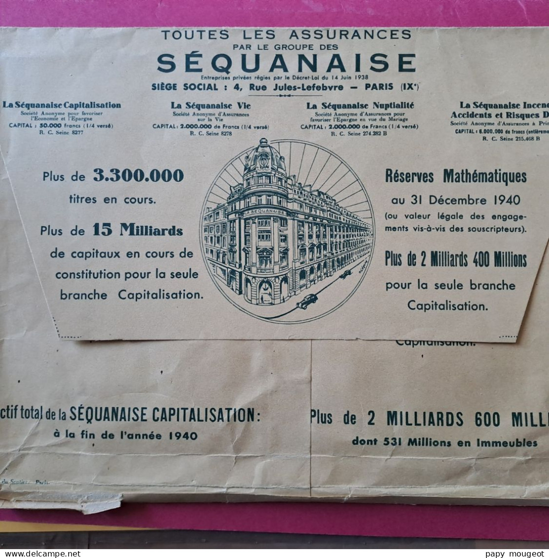 La Séquanaise Capitalisation - Paris 9ème - Titres Au Porteur - Dossier Avec Titres Au 01-12-1944 Et 01-01-1945 - S - V