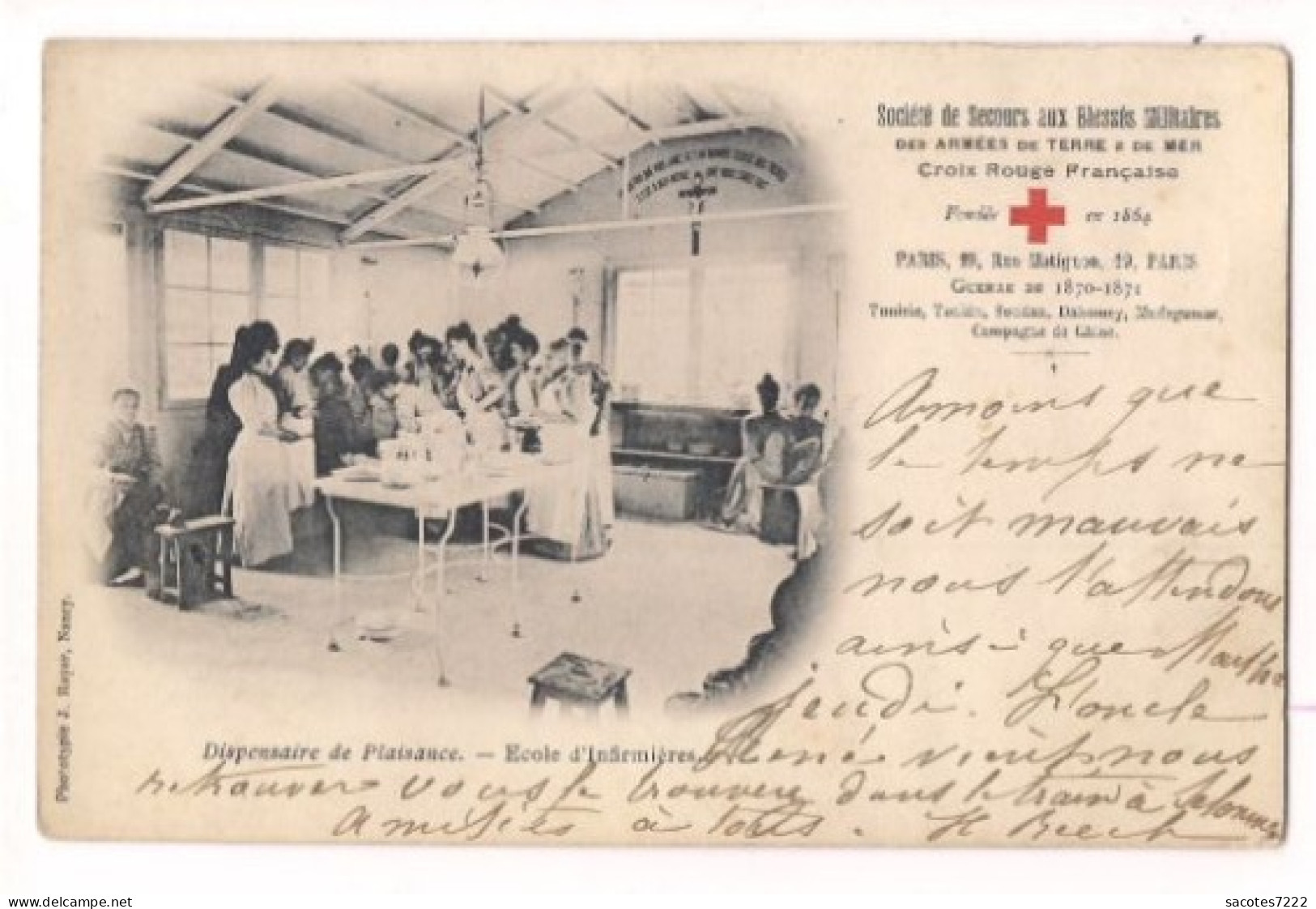 GUERRE 14  STE DE SECOURS AUX BLESSES MILITAIRES - ARMEES TERRE ET MER - CROIX ROUGE FRANCAISE -dispensaire De Plaisance - Red Cross