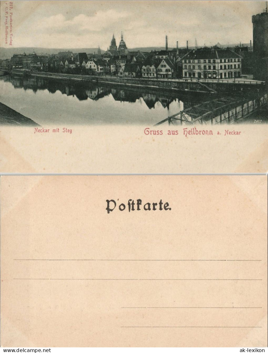 Heilbronn Brücke (Eiserner Steg) Panorama-Ansicht Gruss-Aus-Postkarte 1900 - Heilbronn