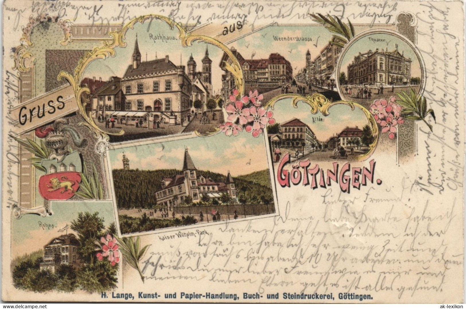 Litho AK Göttingen Gruss-Aus-Litho  Allee, Rathaus Kaiser-Wilhelm-Park 1899 - Goettingen