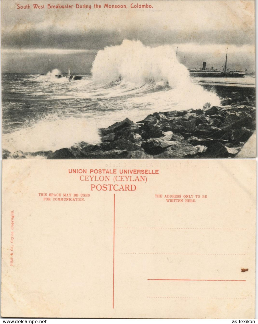 Postcard Colombo South West Breakwater During The Monsoon Dampfer 1912 - Sri Lanka (Ceylon)