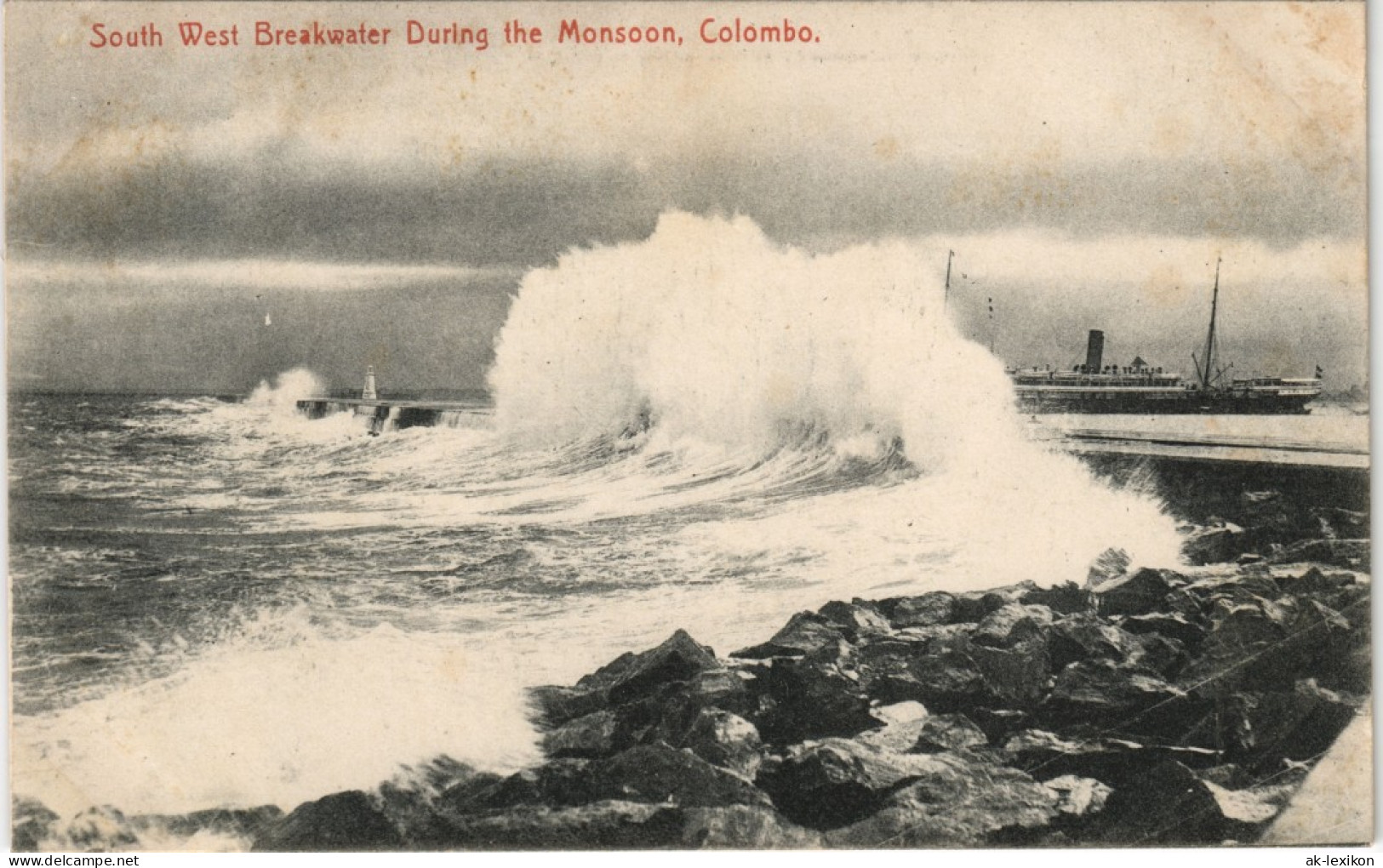 Postcard Colombo South West Breakwater During The Monsoon Dampfer 1912 - Sri Lanka (Ceylon)