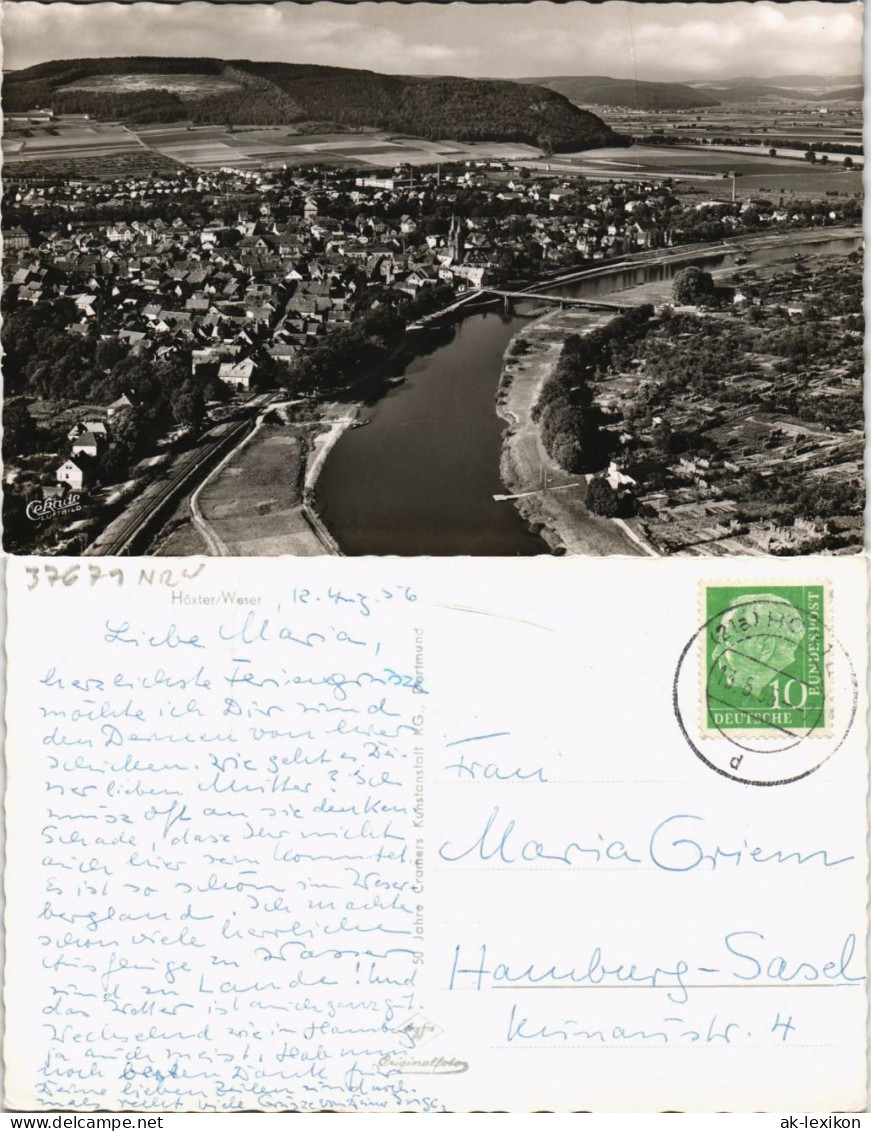 Ansichtskarte Höxter (Weser) Panorama-Ansicht Partie A.d. Weser 1956 - Höxter