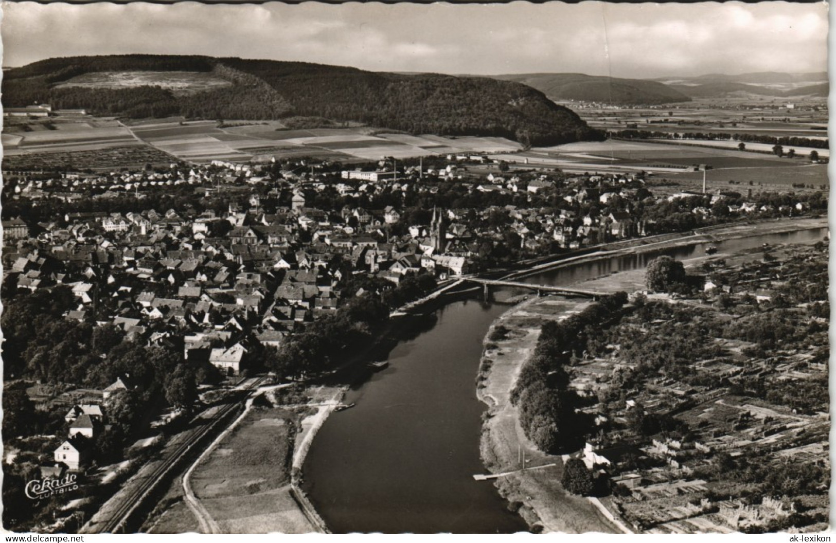 Ansichtskarte Höxter (Weser) Panorama-Ansicht Partie A.d. Weser 1956 - Hoexter