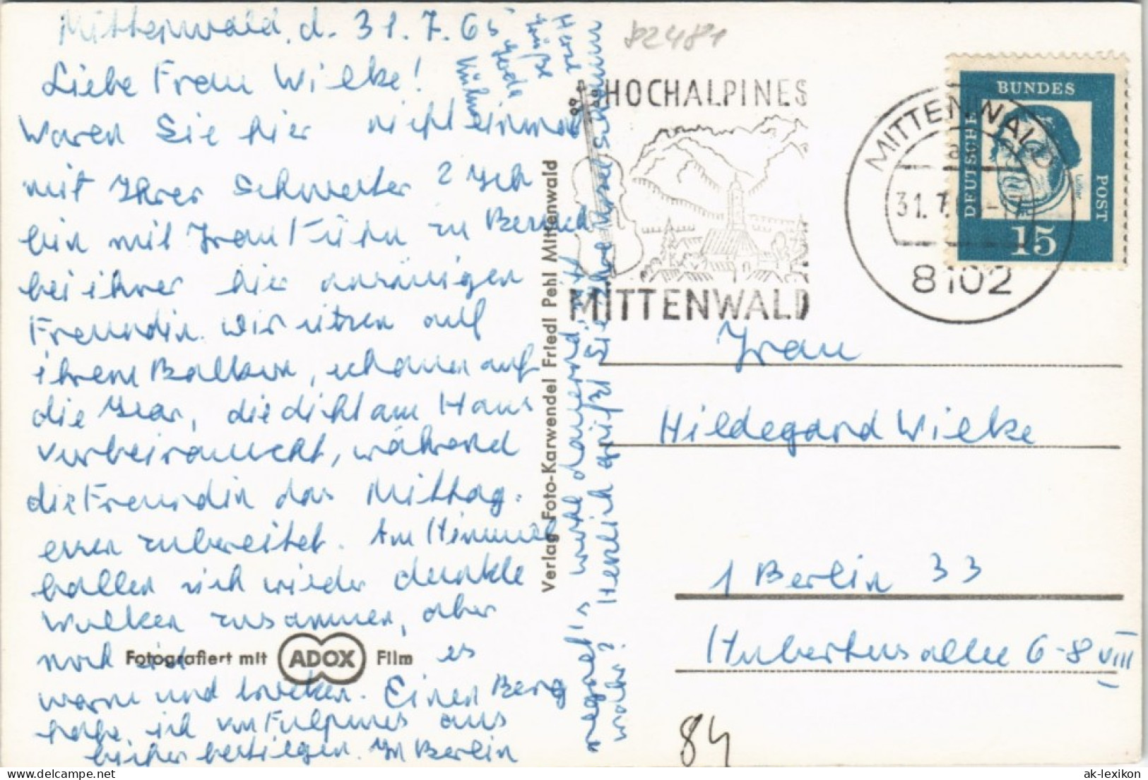 Ansichtskarte Mittenwald Obermarkt Dorf Partie Mit Tiroler Alpen Berge 1965 - Mittenwald