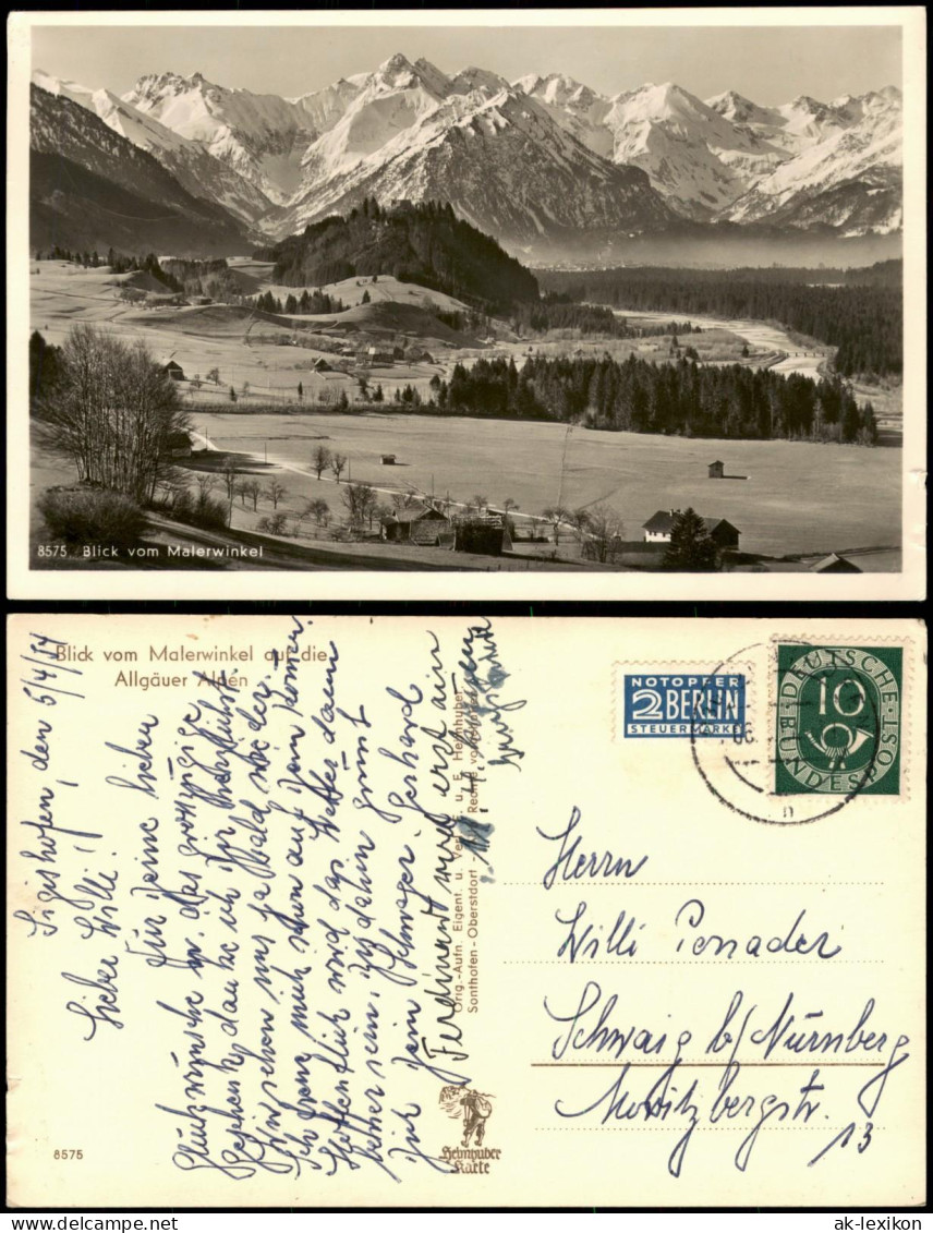 Ansichtskarte  Blick Vom Malerwinkel Auf Die Allgäuer Alpen 1955 - Unclassified