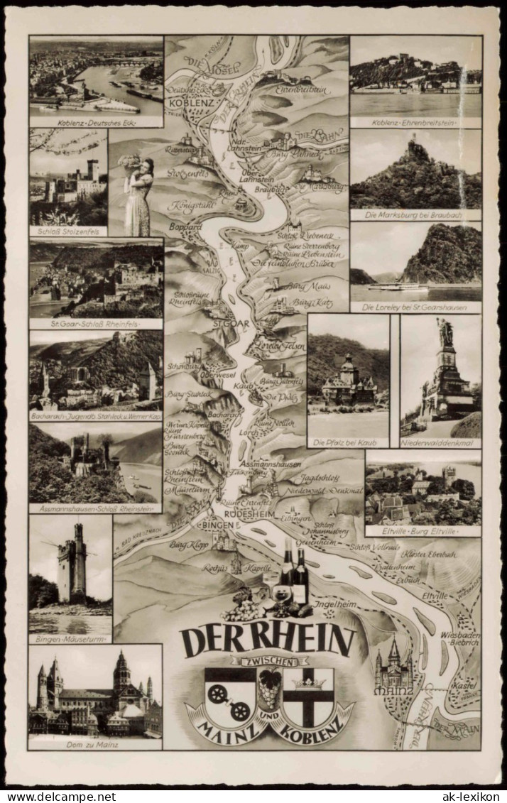 Ansichtskarte  Rhein (Fluss) Verlauf Von Koblenz Bis Mainz, Mehrbild-AK 1960 - Unclassified